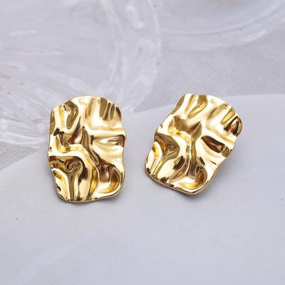 Cold Wind Stainless Steel Stud Earrings Niche Design Titanium Steel K Gold Irregular Square Pleated Earrings