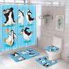 Funny Penguin Shower Curtain Set Animal Antarctic Ice Field Nature Blue Sky Bathroom Curtains Non-Slip Bath Mat Rug Toilet Cover
