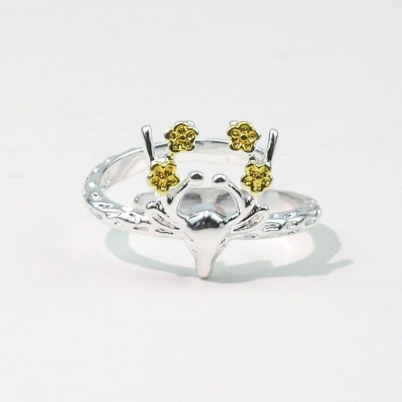 ANENJERY Deer Antler Small Deer Elk Animal Adjustable Rings for Women Fashion Minimalist Christmas Days Jewelry Gift