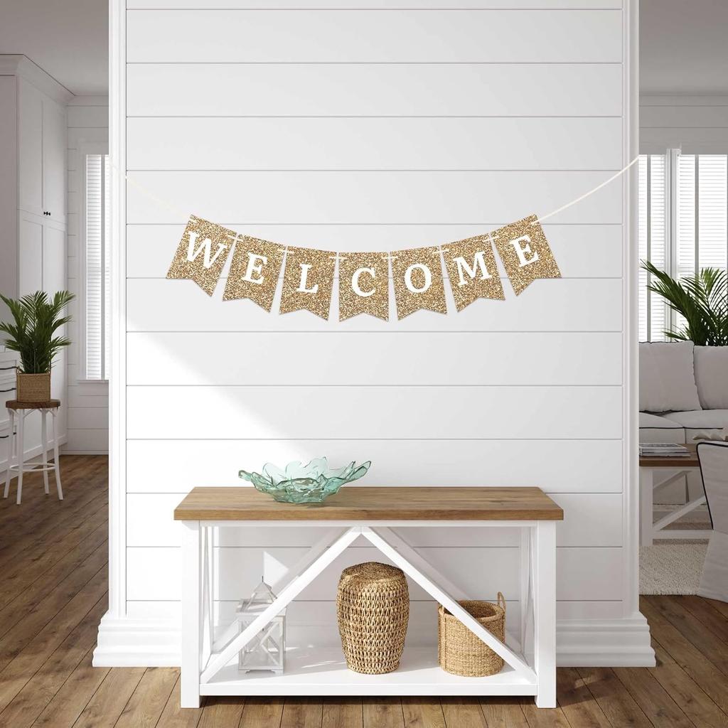 Pre-strung Welcome Banner - No DIY - Gold Glitter Welcome Banner - Pre-strung On 6 Ft Strand - Classroom, Office, Front Door, Baby & Bridal Showers