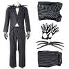 Set Costume di Halloween Jack Skeletron per Uomo, Outfit Cosplay Nightmare Before Christmas, Include Tuta, Guanti, Cravatta, Outfit per Festa di Natale