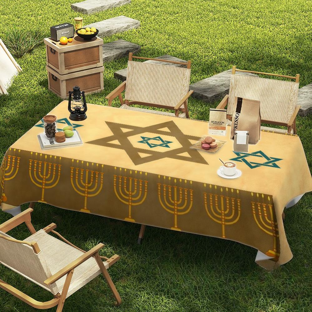 Star of David Rectangle Tablecloth for Table Decor Holiday Party Waterproof Reusable Table Cloth for Tables Kitchen Dining
