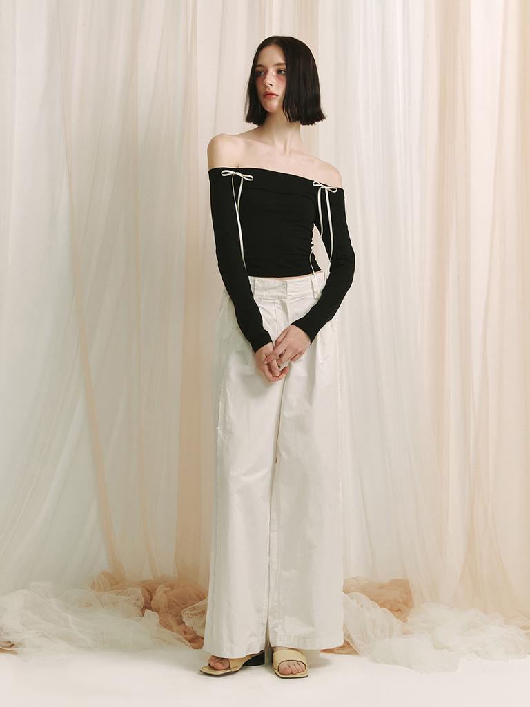 MEENDERI Ribbon Off-Shoulder Top - Black