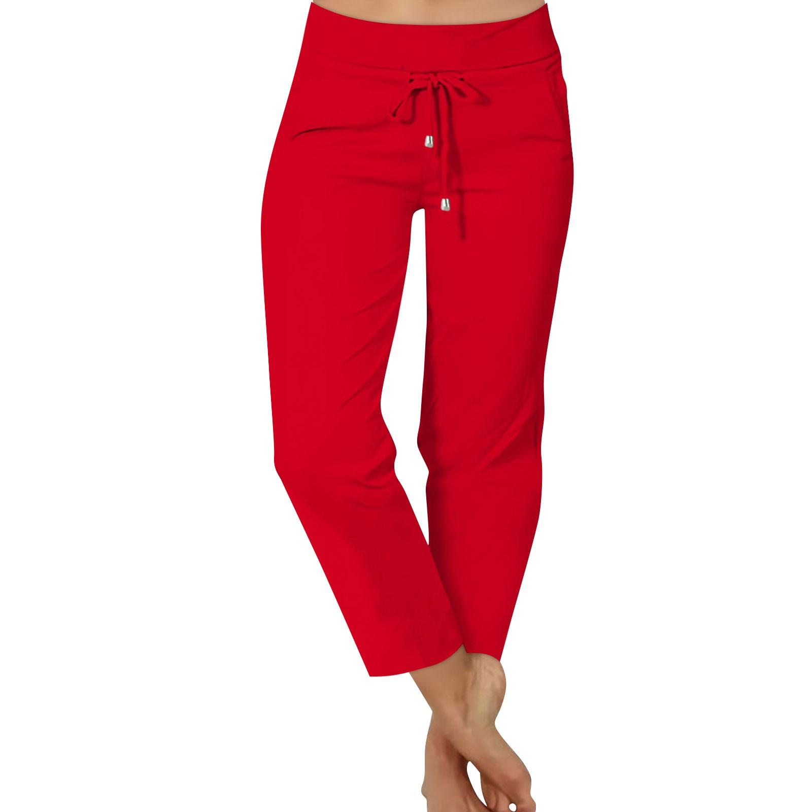 Женские однотонные повседневные брюки с эластичной резинкой на талии и высокой талией — фото 9