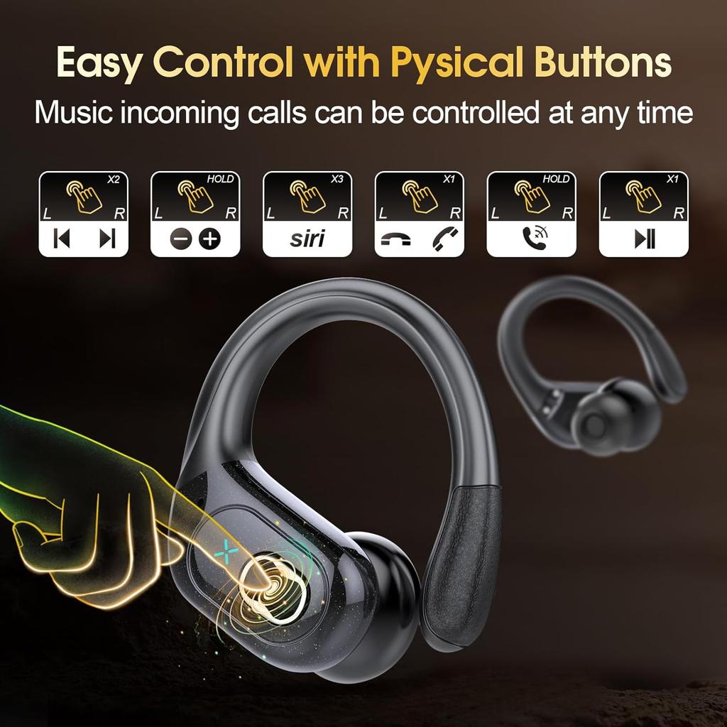 Bluetooth Headphones Wireless Earbuds 5.4 Sports Earphone 75H Playtime IPX7 Waterproof LED Power Display Over Ear Buds Deep Bass