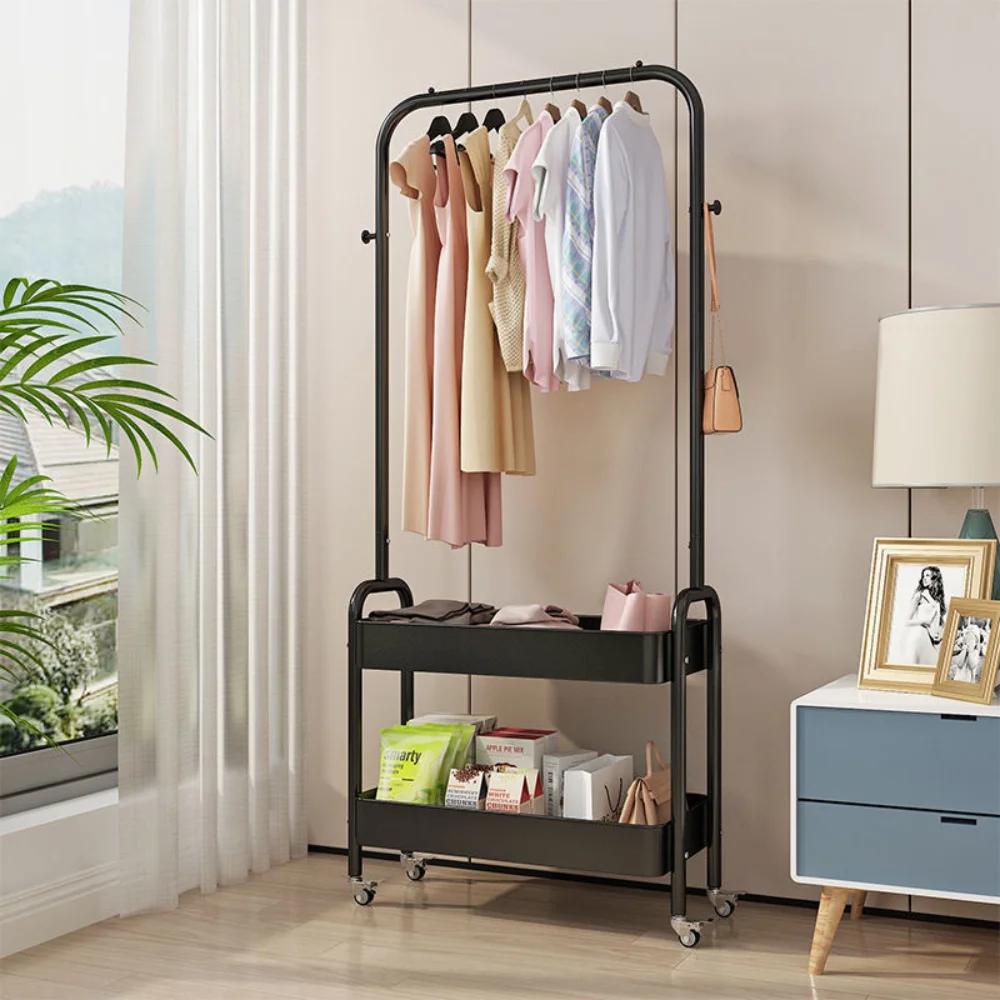 Floor Standing Clothes Rack Movable Clothing Rack Portable Multilayer Bedroom Anti Slip Large Capacity Simple Clothes Rack Stand