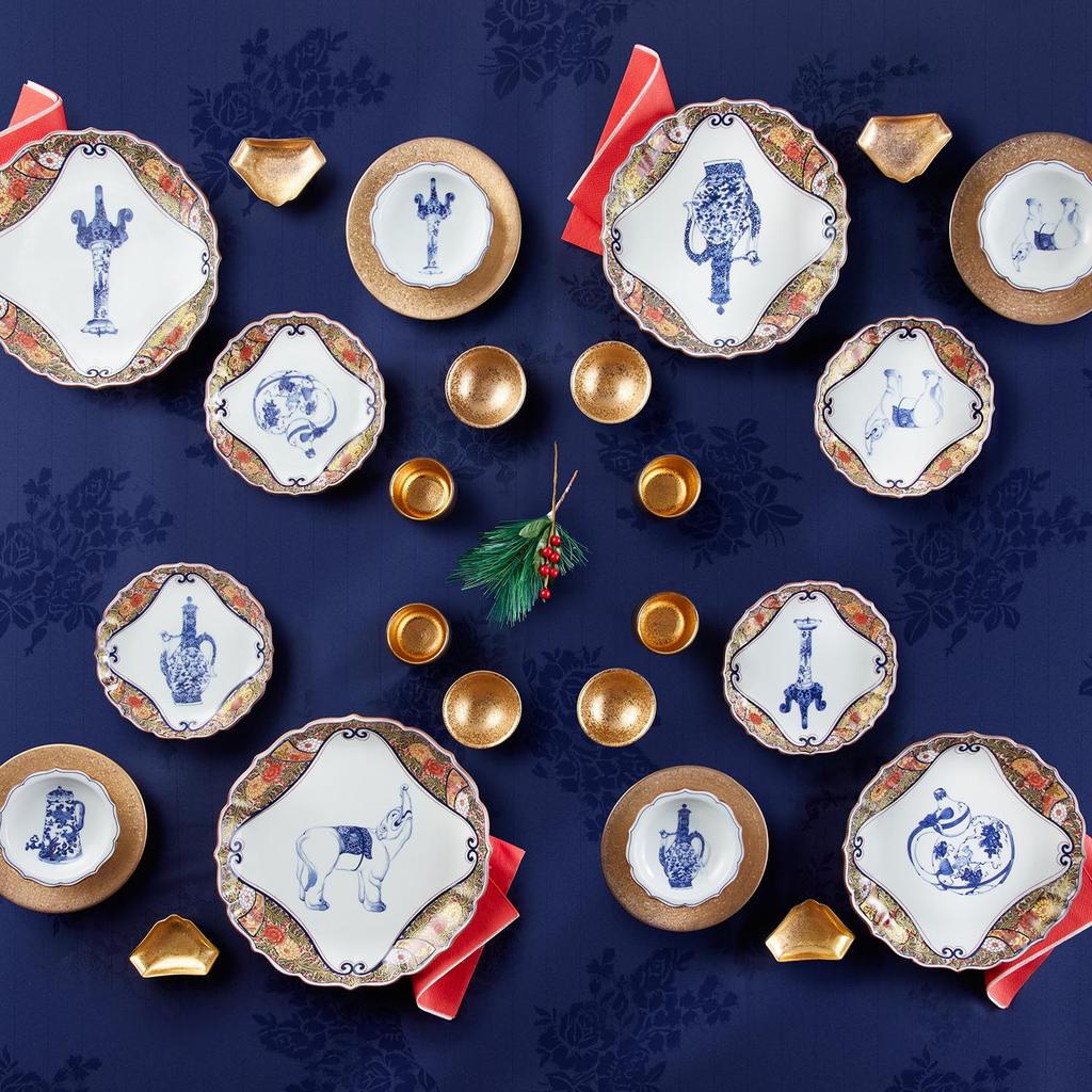 Set of 3 "Yuki Roman" Old Imari Pattern Plates with Kikyo Rims, 7-inch, Gorgeous, Old Imari Romance [Arita Ware, Made in Japan], Luxury Gift