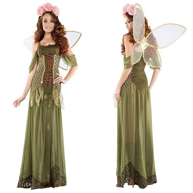 

New Halloween Costume Forest Green Elf Flower Fairy Princess Angel Costume Ds Performance Costume Green S