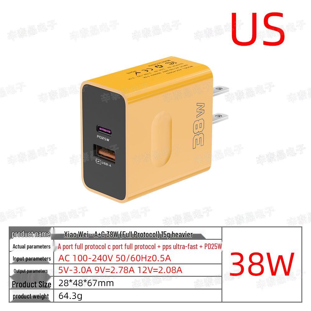 38W Dual-Port USB+PD Fast Charger with EU/US/UK Plug
