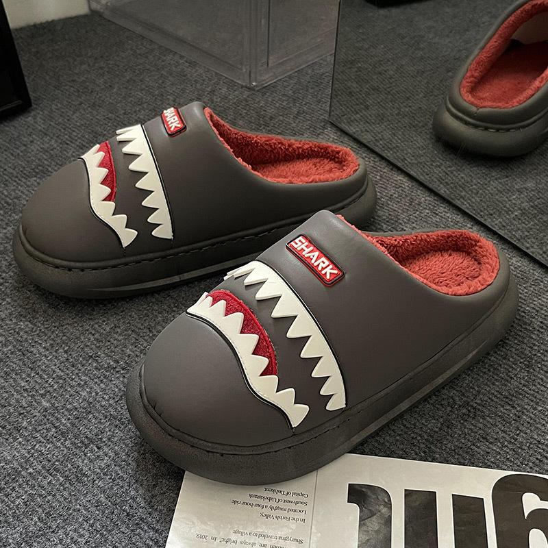 Men's cotton slippers, waterproof, non-slip and warm in autumn and winter, thickened indoor stepping on shit, couple slippers women
