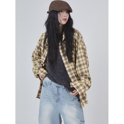 2024 Plaid Long Sleeve Shirt Japanese Hong Kong Style Ins Loose Shirt Boys Summer Trendy Versatile Casual Coat