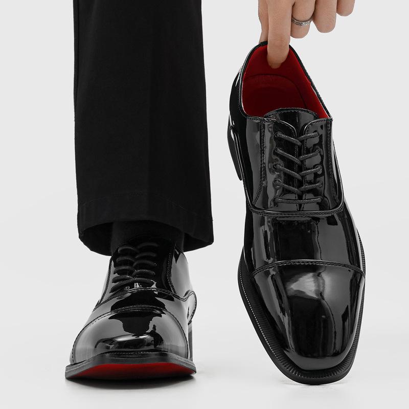 7CM invisible inner heightening shoes men's pointed-toed glossy formal leather shoes red-soled shoes -8039