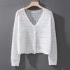 Summer Women's Thin Knit Sweater Long Sleeve Short Cut-out Sun Protection Shawl Breathable Knitted Jacket