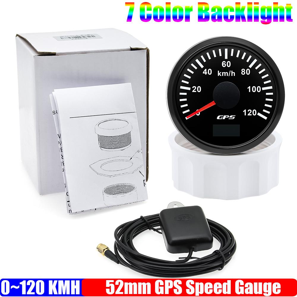 30KMH,60KMH,80KMH,120KMH,200KMH GPS Speedometer Gauge with Antenna 7Color LED 52mm Speed Meter for Marine Boat Car 12V24V