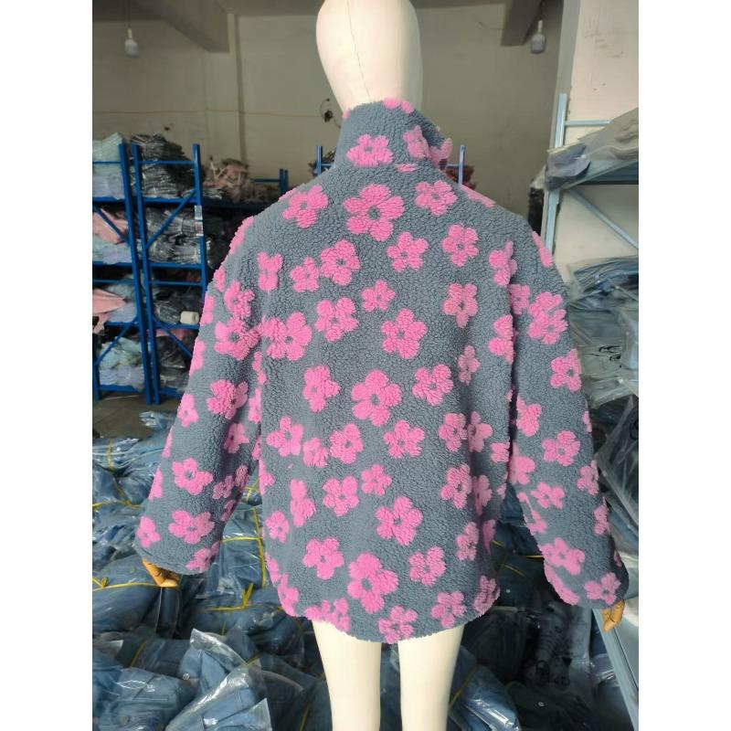 Autumn Winter Women's Sherpa Floral Pullover Hoodies Half Zip Style Loose Fit Warm Stylish Sweatshirt