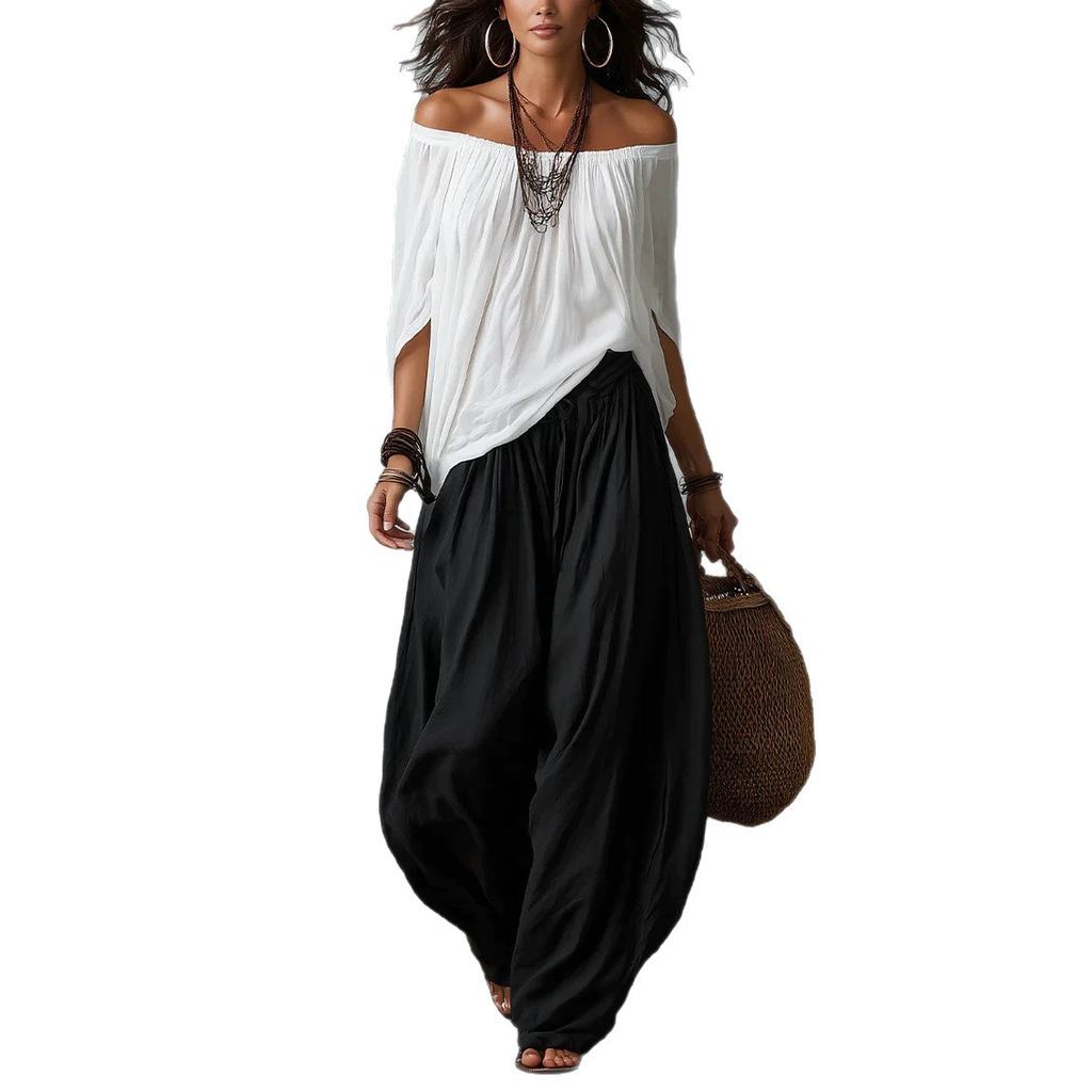 1116 Nuovo completo estivo europeo e americano di alta gamma casual con pantaloni a gamba larga e top monospalla per donna