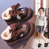Mädchen Prinzessin Schuhe Runde Zehenpartie Chic Kinder Warme Schuhe mit großer Schleife 2024 Winter Neue Mode Süße Kinder Lederschuhe Weiche Sohle