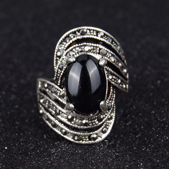 Elegant Artificial Gemstone Inlaid Vintage Party Finger Ring Women Jewelry Gift
