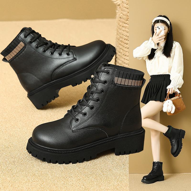 Martin boots women's winter new retro front lace-up round head short boots thick-soled British style short boots women