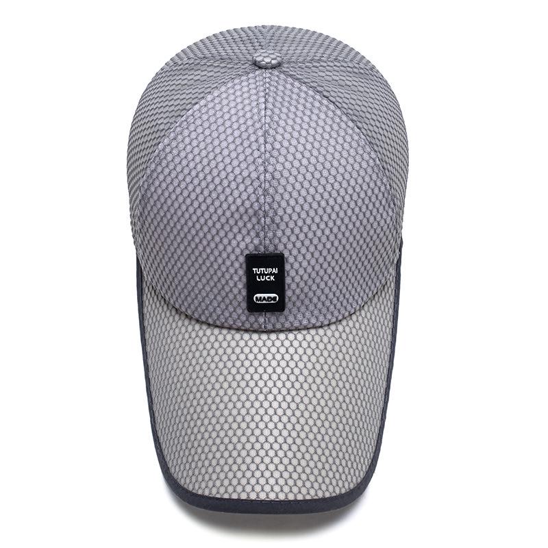 Summer Outdoor Sunshade Mesh Hat, Men's Extended Brim Leather Label Baseball Cap, Sunscreen Hat