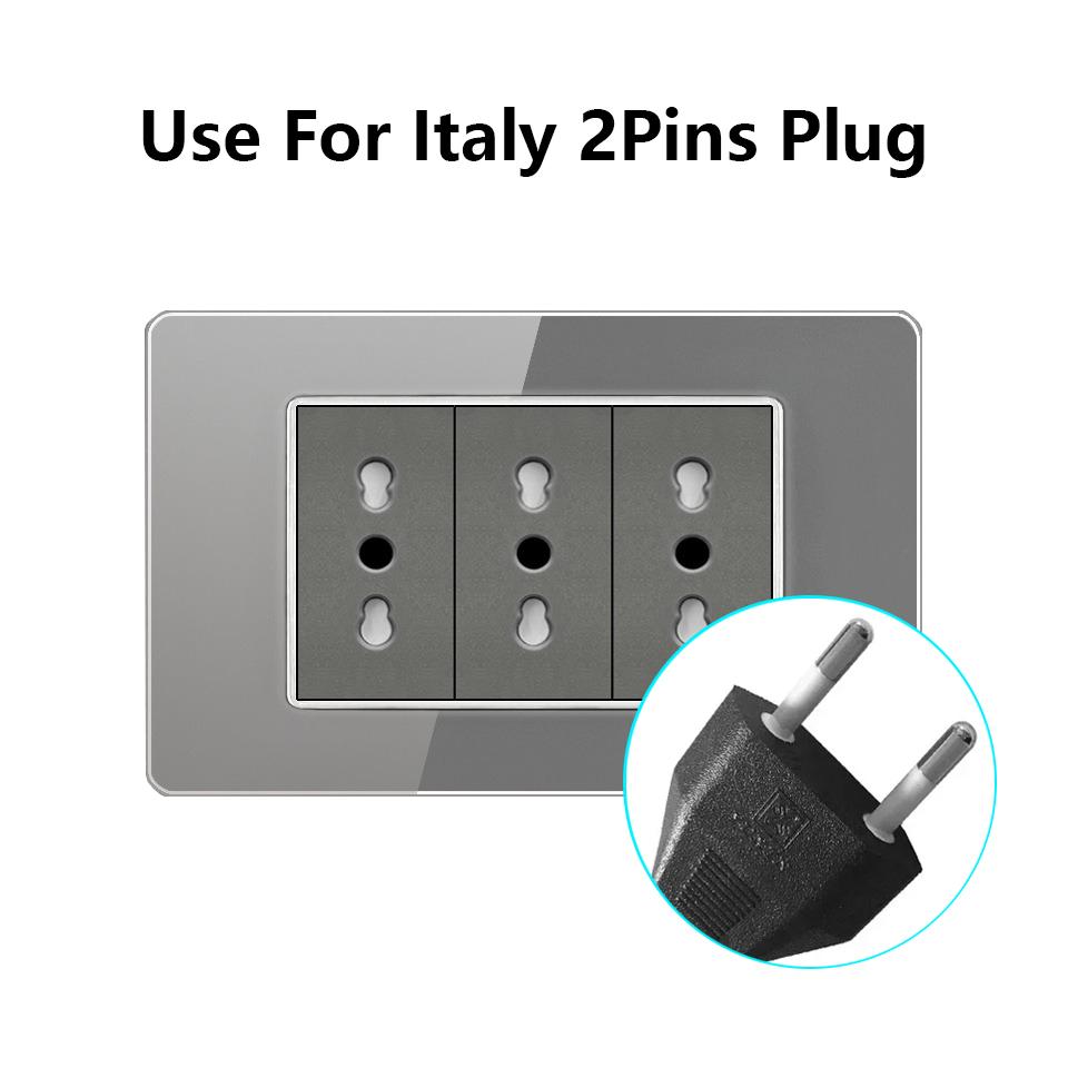 Italy Chile Socket with USB Smart Type-c 20W Fast Charging Glass Wall Electric Light Switch,Thai US Brazil Dual USB Power Socket