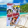 1pc Powerpuff Beach Towel with Custom Name, Beach and Seaside Swimming Pool Equipment, Fashion Pattern, Rectangular, Travel Essential