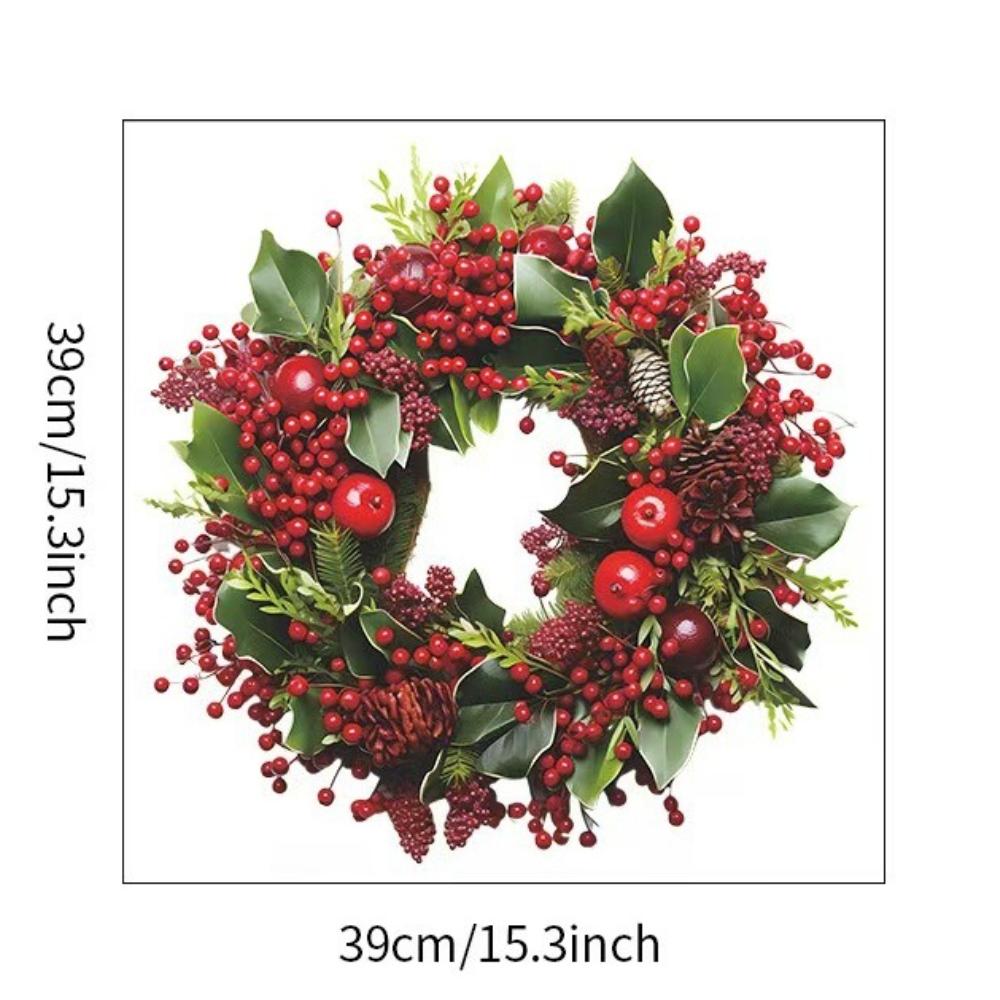 

1PC Christmas Artificial Pine Acacia Flower Wreath Decorative Wall Sticker for DIY Home Glass Doors Windows Self-adhesive Decor 39x39cm