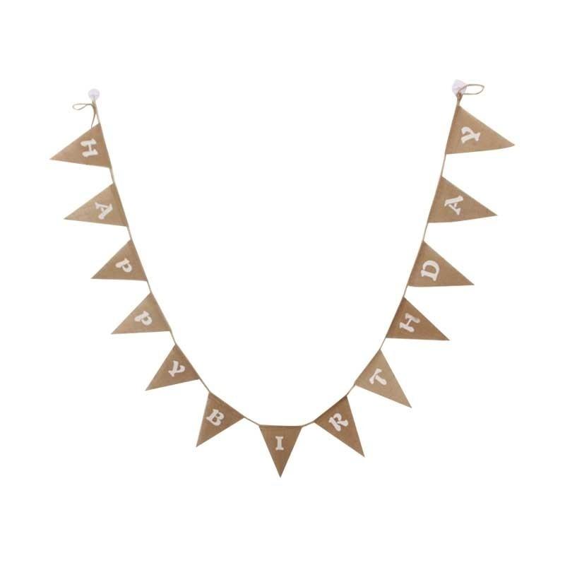 New Vintage Burlap HAPPY BIRTHDAY Banner Party Bunting Decor Garland 13 Flags 16*13cm Brown Burlap + Whi