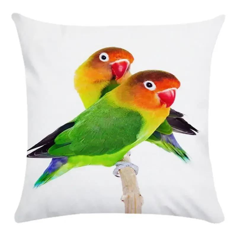 Customizable Colorful Style Decorative Throw Pillow Cover Parrot Bird Polyester Sofa Pillow Cover