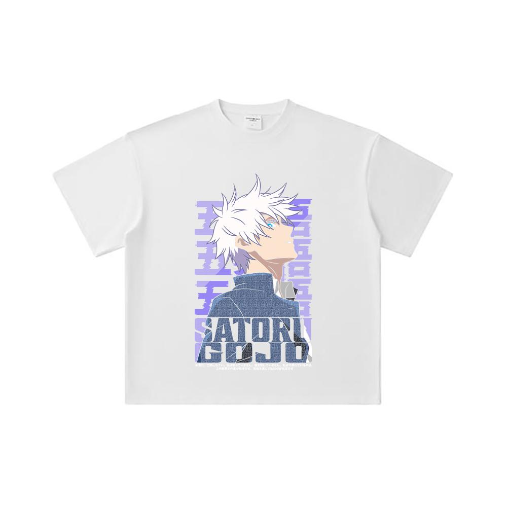 260 GSM Double Yarn 32 Count 100% Cotton Jujutsu Kaisen V28 Gojo Print Unisex Heavy Cotton T Shirt