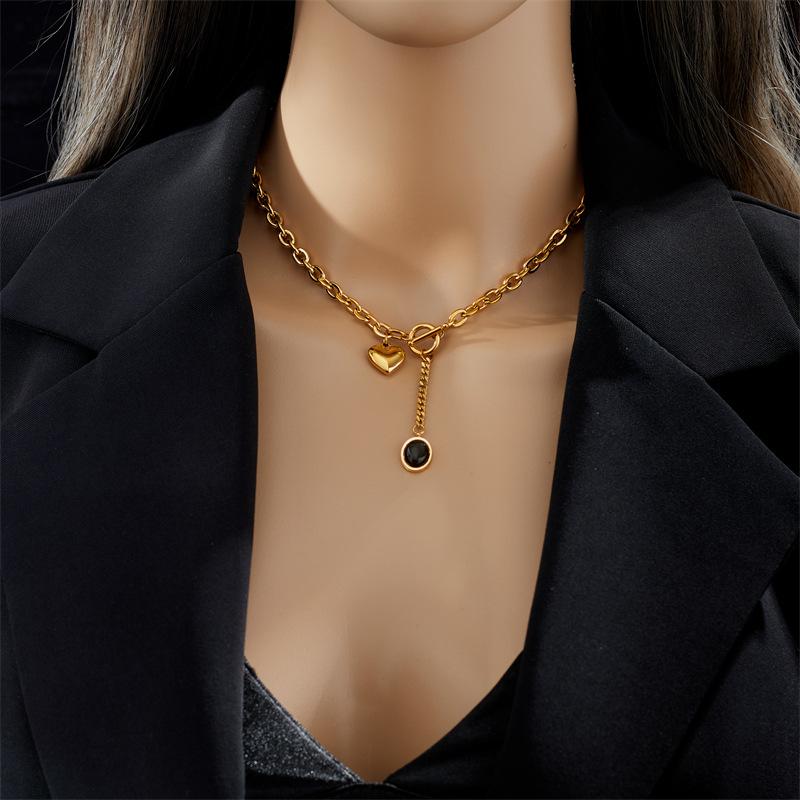 Stainless Steel Heart Pendant Necklace for Women Girl Crystal Pearl Choker Chain Jewelry Gift