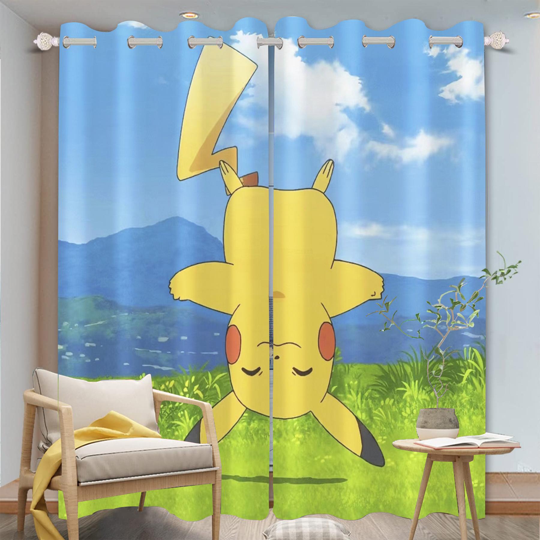 

Занавеска с изображением покемона Пикачу из мультфильма, затемнение, 100% полиэстер, анимированная, модная, подходит для спальни, детей, дома, для взрослых, украшение комнаты 130x150cm&Grommet Top