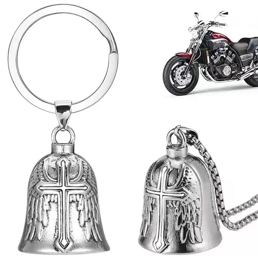 Fashion Red Cross Guardian Angel Wings Motorcycle Keychain Men Biker Rider Exorcist Keychain Amulet Lucky Amulet Accessory Gift