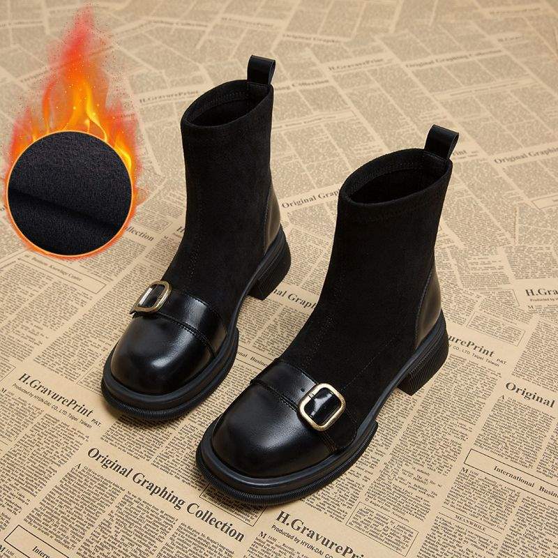 Temperament kurze Stiefel Damen Chelsea Boots 2025 Herbst und Winter neue elastische dünne Stiefel Sockenstiefel braune mittelhohe Stiefel Samt