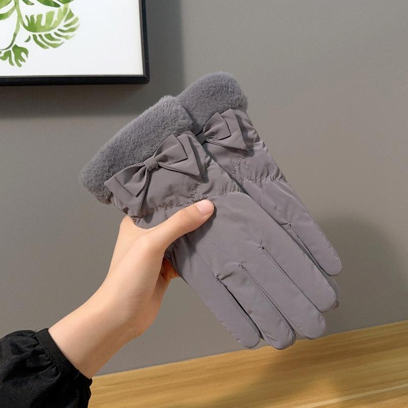 

Теплые перчатки на осень и зиму с бархатной подкладкой, милый бант, вязаные, для езды на велосипеде, для женщин, вождения, с сенсорным экраном