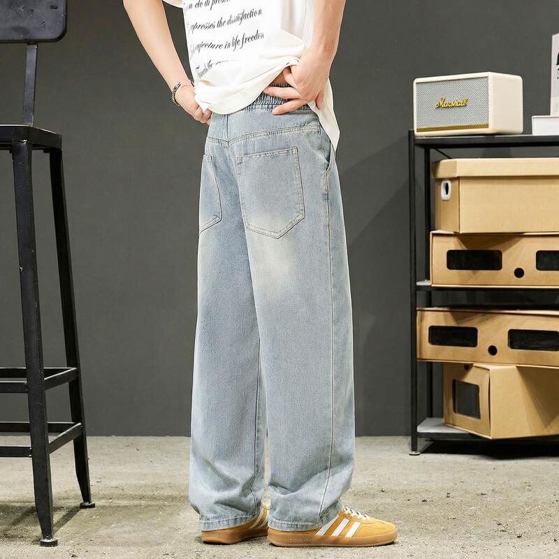 Men's Retro Washed Loose Straight Jeans