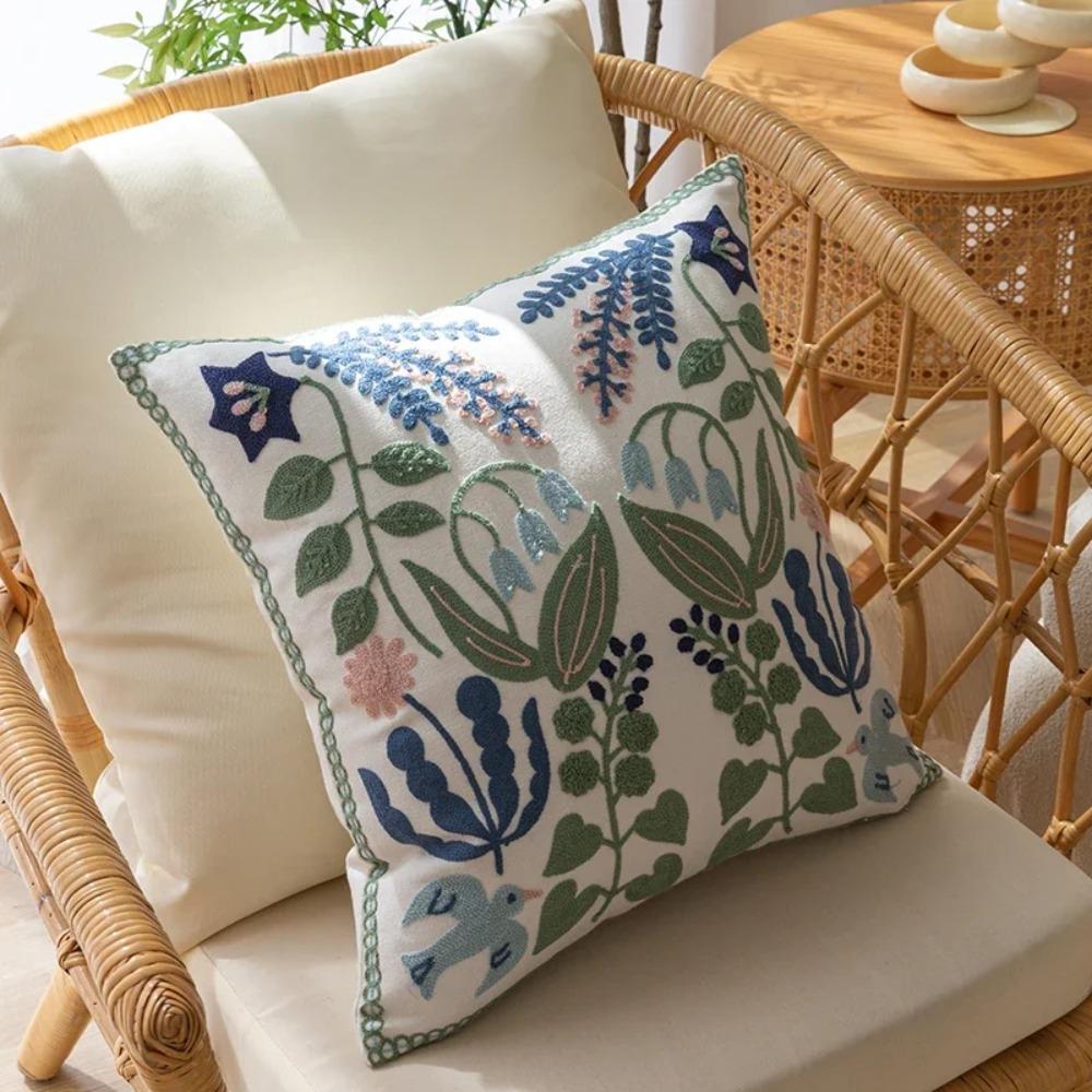 Skin-friendly Throw Pillow Cover Square Sofa Pillowcase Floral Swallow Cushion Cover  Office