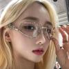 Y2K Rhinestone Vintage Eyeglasses Women Oversized Metal Frame Clear Lens Gold Optical Spectacle Unisex