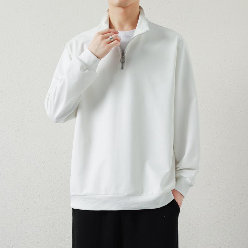 Men's Sweatshirt Spring and Autumn Loose Bottoming Trend Half Open Collar Zipper Polo Shirt Long Sleeve T-shirt Men's Clothing