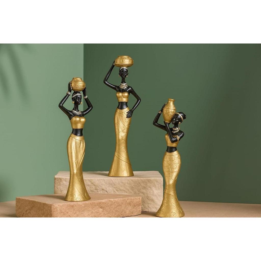 Beautiful New Golden & Black African Women for Home Decor (Pack of 3, Golden & Black)