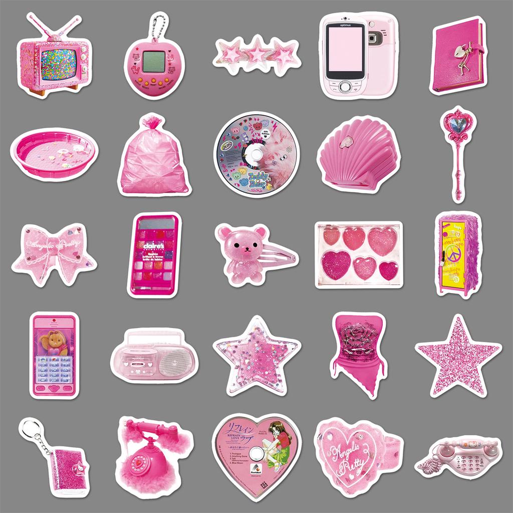 50 Pink Y2K Graffiti Stickers Small Fresh Ins Style Retro Creative Decoration Mobile Phone Water Cup Suitcase Stickers