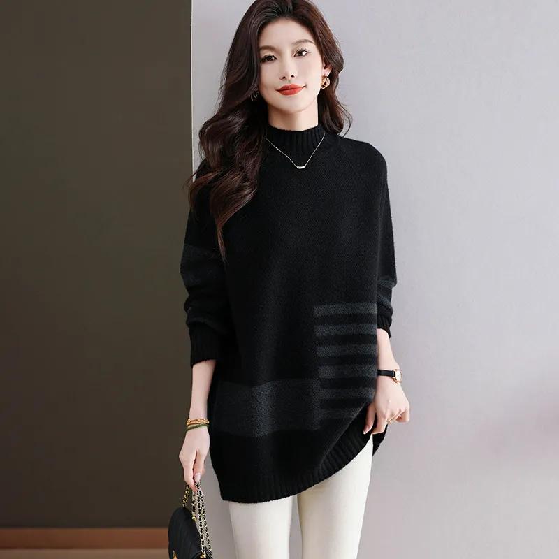 Pullover für Damen Herbst Winter Verdickter Pullover Warm Gestrickt Dehnbar Langarm Oversize Jumper Oberteile