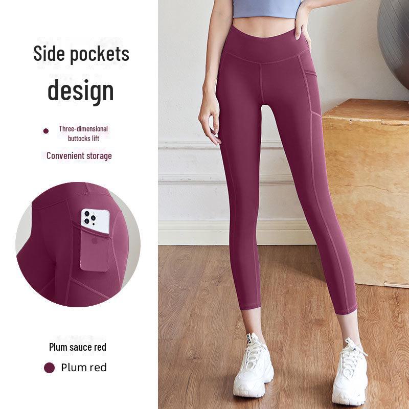 

Жіночі штани для йоги з високою талією та сітчастою кишенею - підтягуючі стегна, еластичні спортивні легінси для бігу та фітнесу L