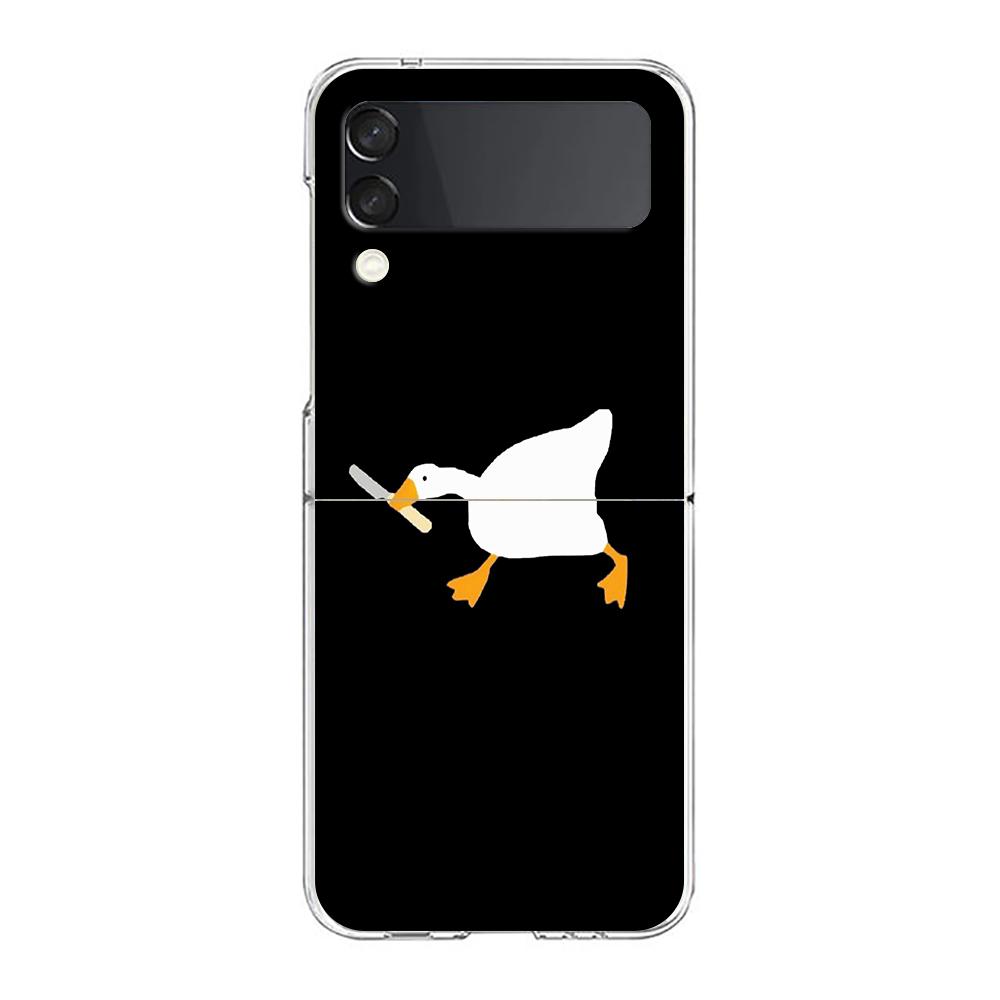 Cartoon Doubt Duck For Samsung Galaxy Z Flip 3 4 5 Hard Folding Clear PC Phone Case For Samsung Z Flip3 Transparent Back Cover