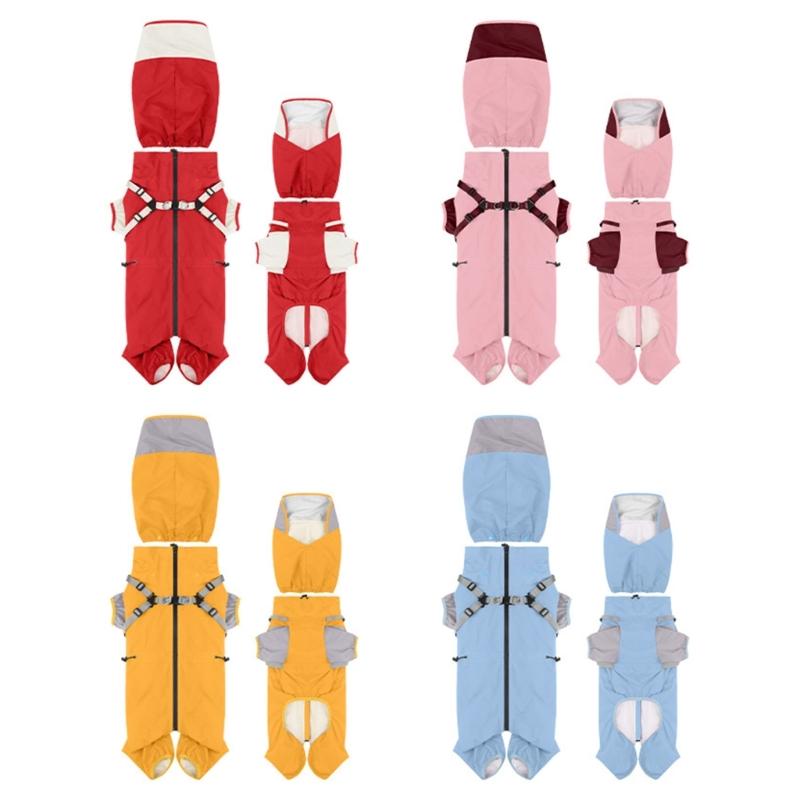 Waterproof Hooded Dog Raincoat with Detachable Hoods Adjustable Pet Rain Jackets For Small To Large Dog Outdoor Activity