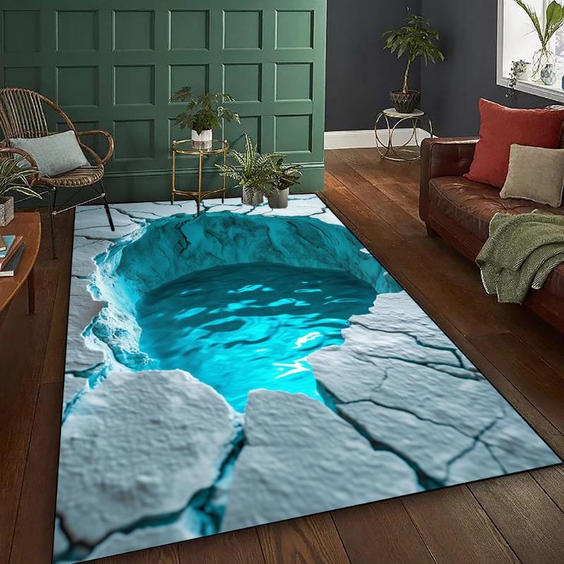 Flannel Printed Water Pool Rug 3D Illusion Design Soft Fleece Floor Mat Living Room Carpet Nature Inspired Decor Rugs