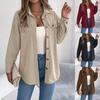 Damen S Cord-Gestreifte Langarm Umlegekragen Mittellange Freizeit-Hemdjacke