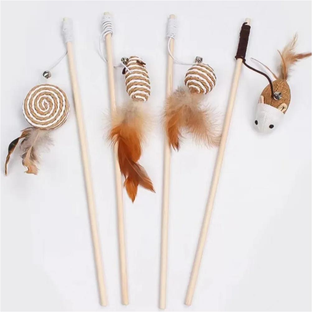 1 ks Teaser Pierkové Hračky Mačiatko Zábavná Farebná Tyč Mačacia Palička Hračky Drevené Domáce Mačacie Hračky Interaktívna Palička Potreby pre Domáce Mačky