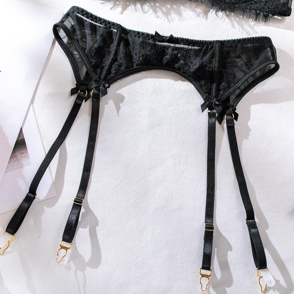 Hot-Selling Mesh Lace Patchwork Lingerie Set: Sexy See-Through Push-Up Four-Piece for Women