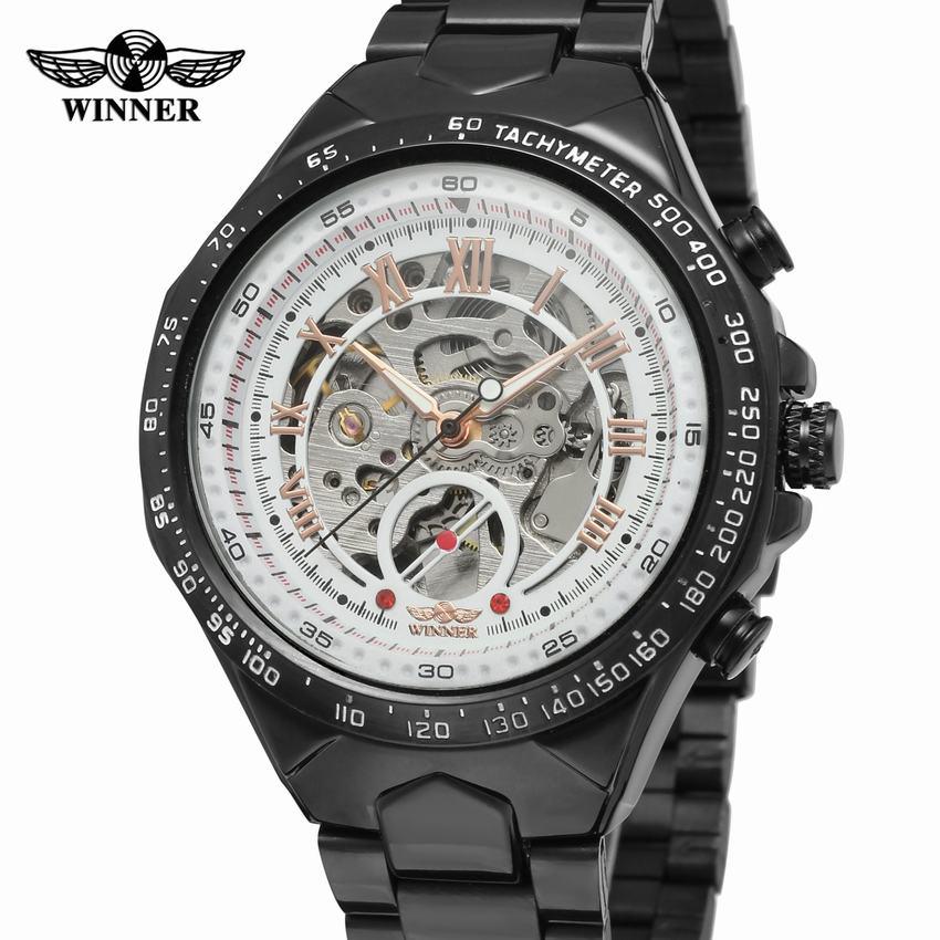 New Classic Luxury Brand Gold Skeleton Watch for Men Mechanical Watches Casual Stainless Steel Strap Vintage Wristwatches New
